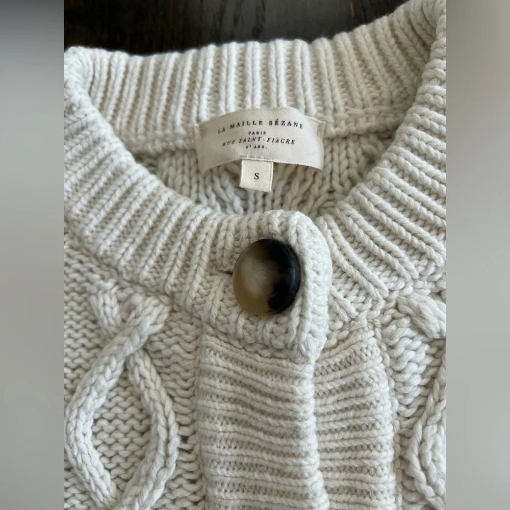 Sezane Sean Cardigan Sz S in Ecru Navy Blue - Picture 4 of 9